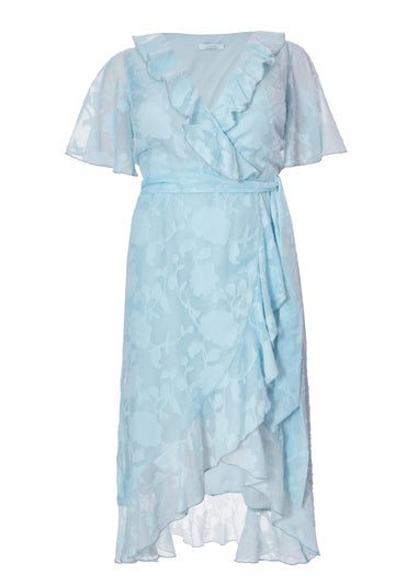 Quiz Blue Curve Jacquard Frill Midaxi Dress