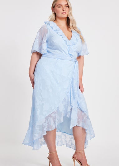 Quiz Blue Curve Jacquard Frill Midaxi Dress