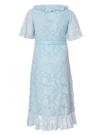 Quiz Blue Curve Jacquard Frill Midaxi Dress