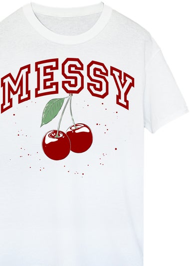Brands In Messy Cherries White Boyfriend Fit Graphic T-Shirt