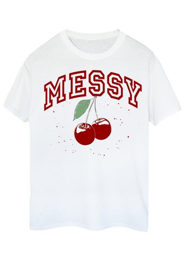 Brands In Messy Cherries White Boyfriend Fit Graphic T-Shirt