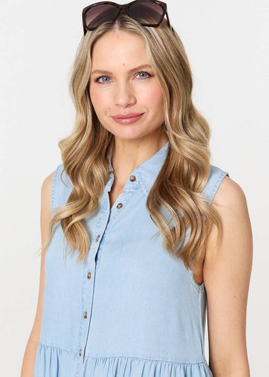 Izabel London Light Blue Sleeveless Tiered Shirt Midi Dress