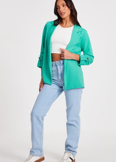 Quiz Green Ruched Sleeve Blazer