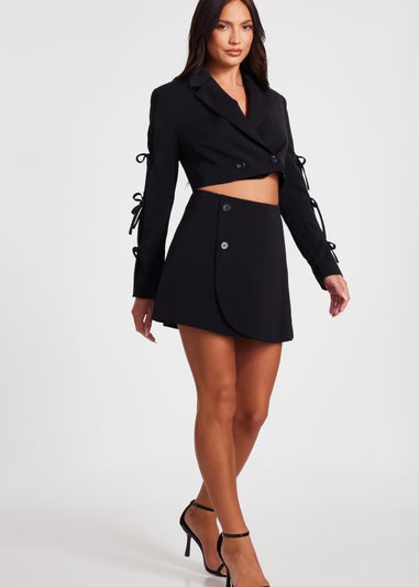 Quiz Black Tie Sleeve Cropped Blazer