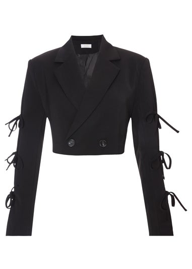 Quiz Black Tie Sleeve Cropped Blazer