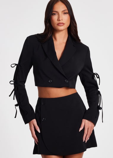Quiz Black Tie Sleeve Cropped Blazer