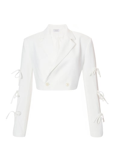 Quiz Cream Tie Sleeve Cropped Blazer