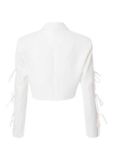 Quiz Cream Tie Sleeve Cropped Blazer