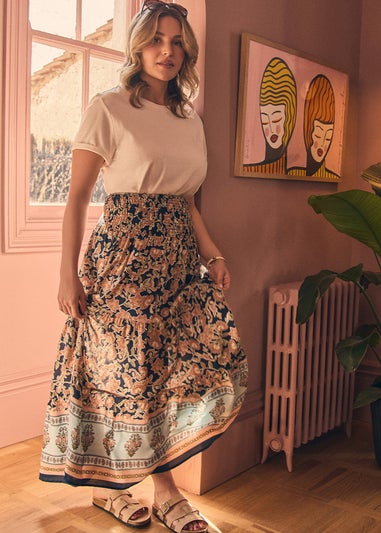 Izabel London Navy Floral Print High Waist Maxi Skirt