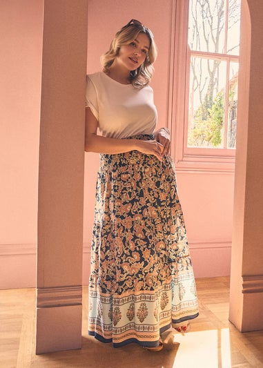 Izabel London Navy Floral Print High Waist Maxi Skirt