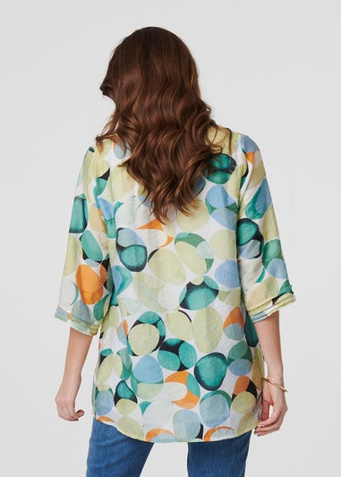 Izabel London Green Printed Curved Hem 3/4 Sleeve Blouse