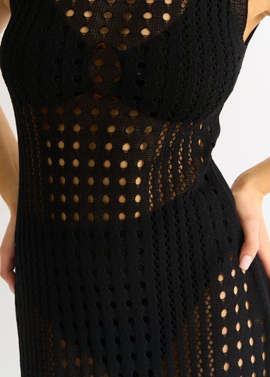 Gini London Black Crochet Knit Bodycon Midi Dress