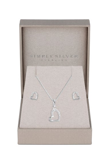 Simply Silver Sterling Silver 925 Polished & Cubic Zirconia Heart Set Gift Boxed