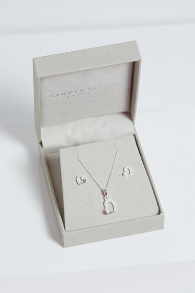 Simply Silver Sterling Silver 925 Polished & Cubic Zirconia Heart Set Gift Boxed