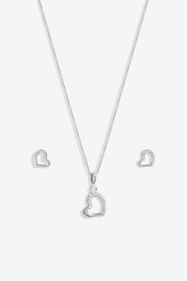 Simply Silver Sterling Silver 925 Polished & Cubic Zirconia Heart Set Gift Boxed
