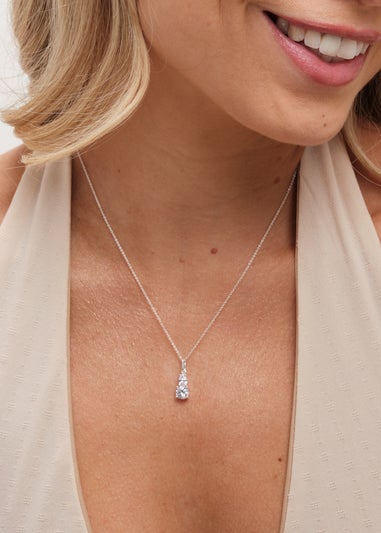 Simply Silver Sterling Silver 925 Cubic Zirconia Double Drop Pendant