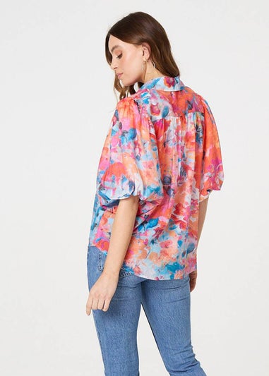 Izabel London Orange Abstract Print 1/2 Sleeve Shirt