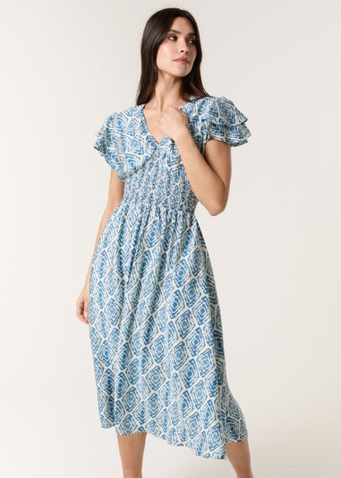 Blue Vanilla Blue Double Frill Shirred Midi Dress