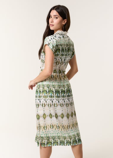 Blue Vanilla Khaki Printed Drawstring Shirt Dress