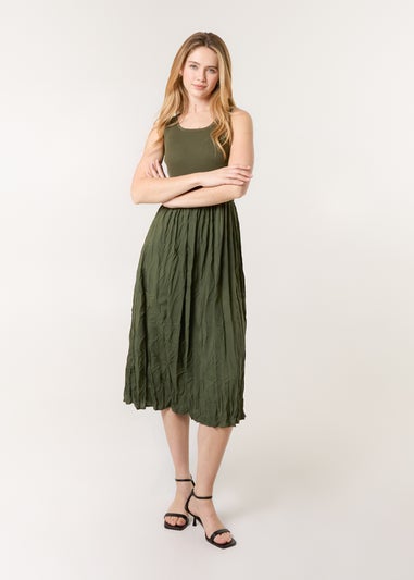 Blue Vanilla Khaki Round Neck Crinkled Dress