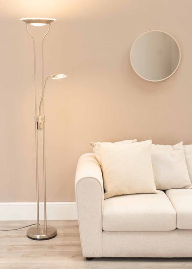 ValueLights Beata Dimmable Brushed Silver Floor Lamp (180cm x 25cm x 46cm)