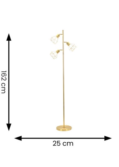 ValueLights Angus Brushed Floor Lamp with Gold Shade (162cm x 25cm x 25cm)