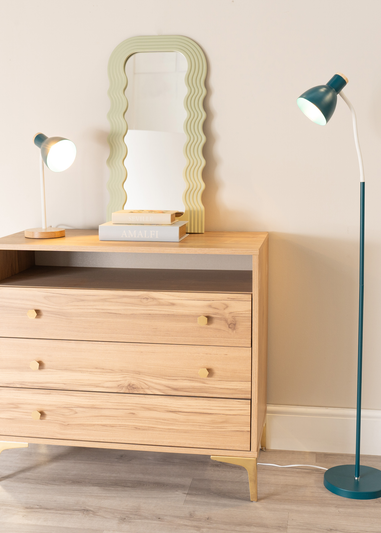 ValueLights Woody  Blue Table Lamp with Tapered Shade (36cm x 19cm x 14cm)