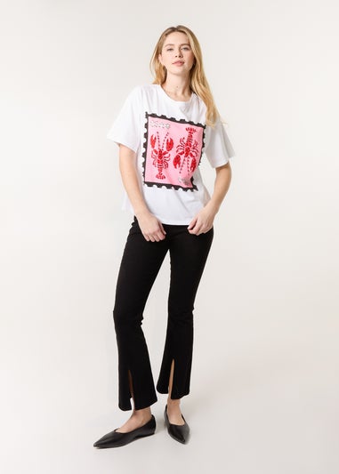 Blue Vanilla White Lobster Print T-Shirt