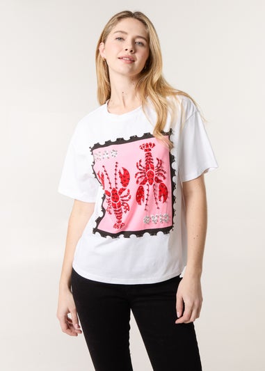 Blue Vanilla White Lobster Print T-Shirt