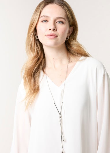Blue Vanilla Ivory Chiffon V Neck With Necklace