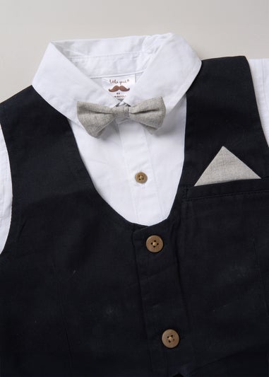 Little Gent Black Shirt with Mock Waistcoat Shorts & Bowtie Outfit Set (2-4 yrs)