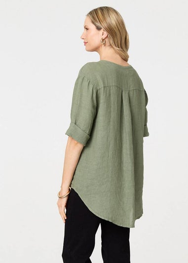 Izabel London Khaki Button Detail V-Neck Blouse