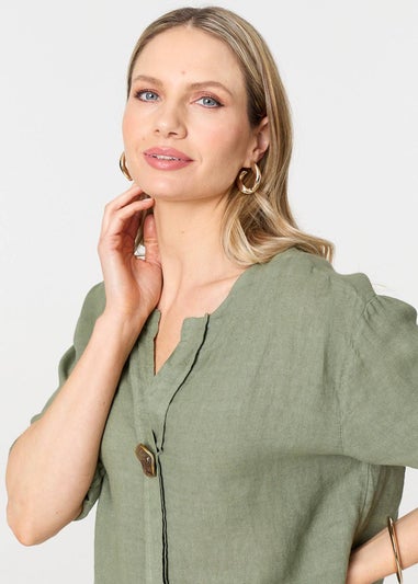 Izabel London Khaki Button Detail V-Neck Blouse