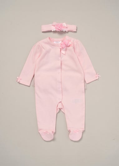 Rock a Bye Baby Ribbon Detail All-In-One Headband Outfit Set (0-9 mnths)
