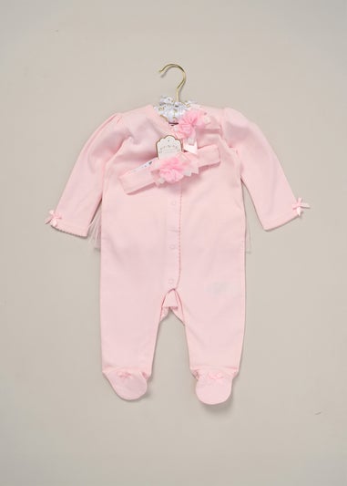 Rock a Bye Baby Ribbon Detail All-In-One Headband Outfit Set (0-9 mnths)