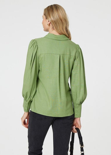 Izabel London Sage Plain Puff Sleeve Button-Up Shirt