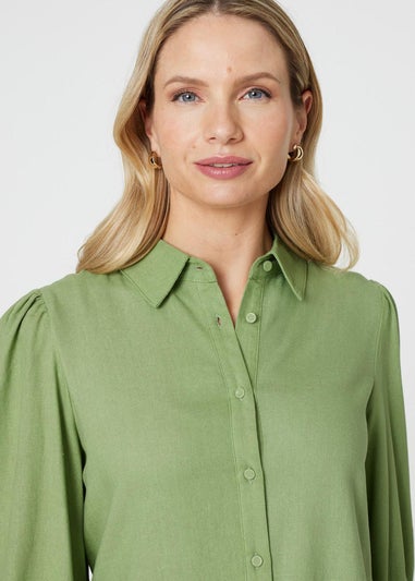Izabel London Sage Plain Puff Sleeve Button-Up Shirt
