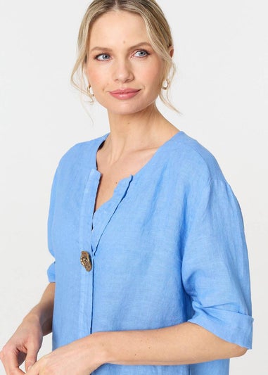 Izabel London Blue Button Detail V-Neck Blouse
