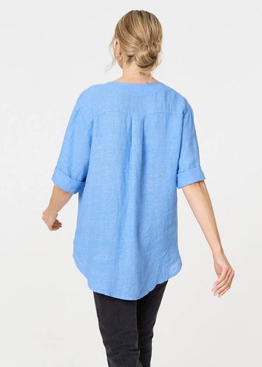 Izabel London Blue Button Detail V-Neck Blouse