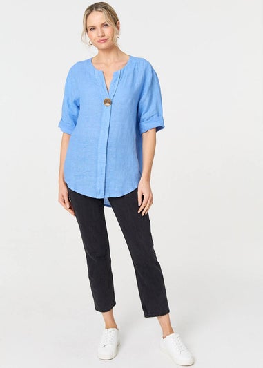 Izabel London Blue Button Detail V-Neck Blouse