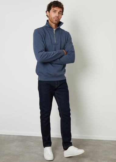 Threadbare Blue Quarter Zip Funnel Neck Sweatshirt