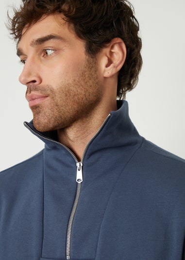 Threadbare Blue Quarter Zip Funnel Neck Sweatshirt