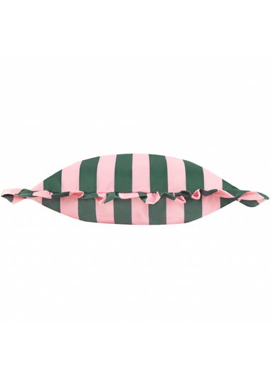 furn. Pink Palm Royale Stripe Ruffle Printed Outdoor Outdoor Cushion