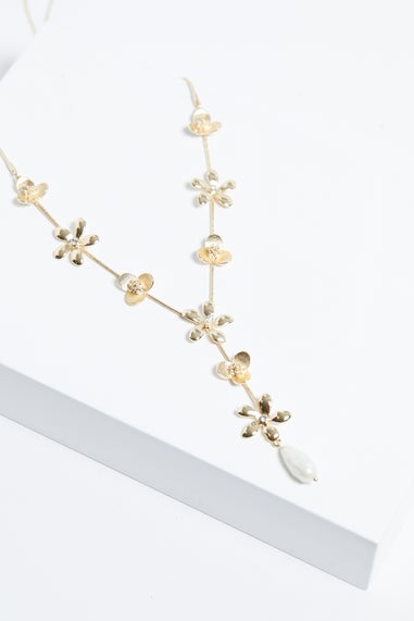 Mood Gold Mixed Flower Linear Y Drop Necklace