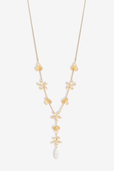 Mood Gold Mixed Flower Linear Y Drop Necklace