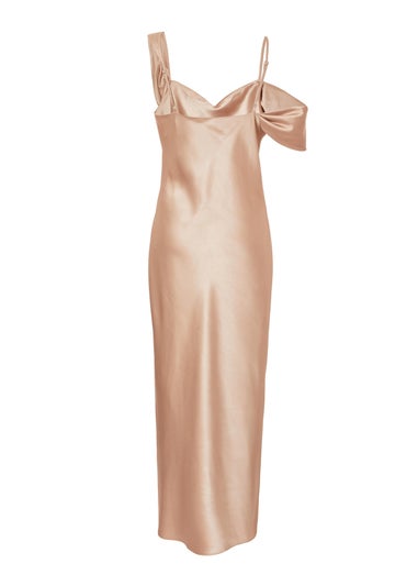 Quiz Cream Satin Drop Shoulder Maxi Dress