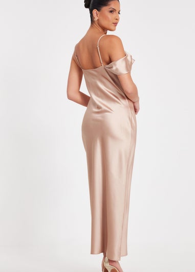 Quiz Cream Satin Drop Shoulder Maxi Dress