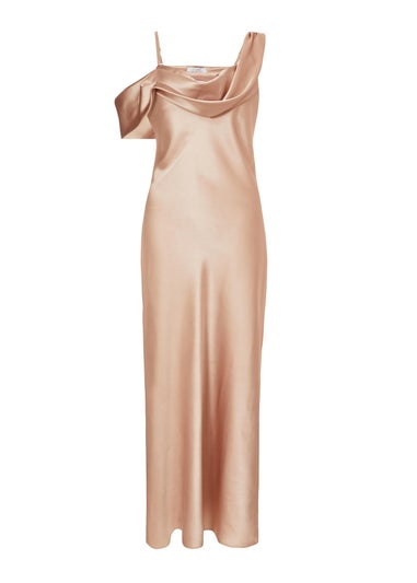 Quiz Cream Satin Drop Shoulder Maxi Dress
