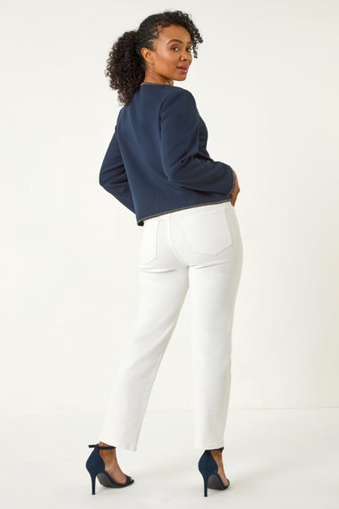 Roman Navy Petite Button & Pocket Jacket