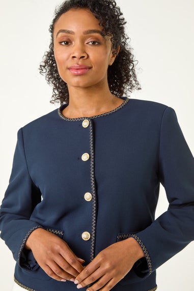 Roman Navy Petite Button & Pocket Jacket
